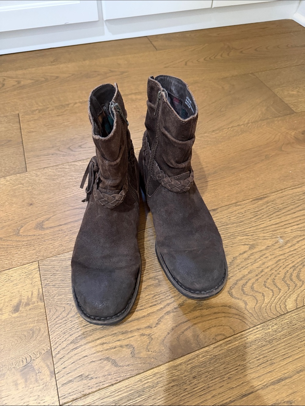 Born Kids Dark Brown Suede Braided Ankle Boots - Picture 5 of 9